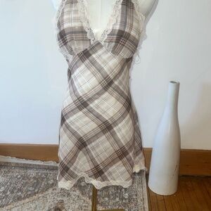 Lioness Plaid Stars Align minidress - Cream & Brown NWT New XS